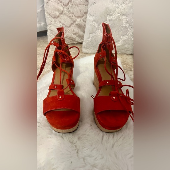 Coach Barkley Suede Ankle Wrap wedge Sandal. NWB SIZE 7.5. Color Orange - Picture 3 of 9